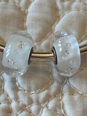 Lot of 2 "The Diamond Bead" in White - Trollbeads 81001 - Lovely CZ Sparkle